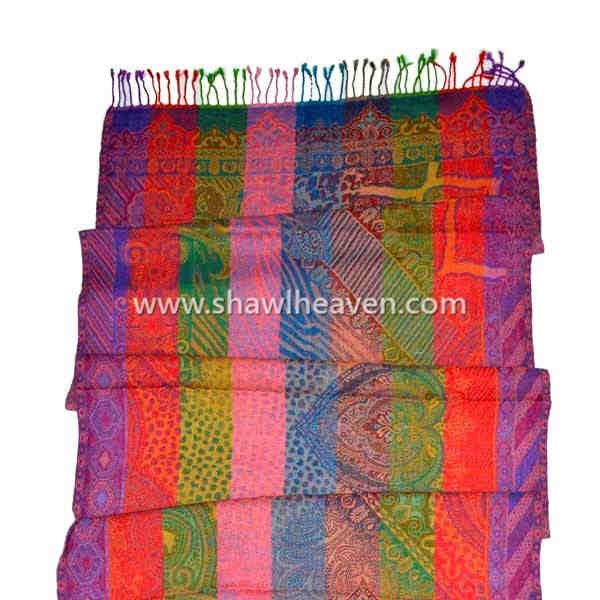 multiwarp colorful boiled wool stole in traditional indian design